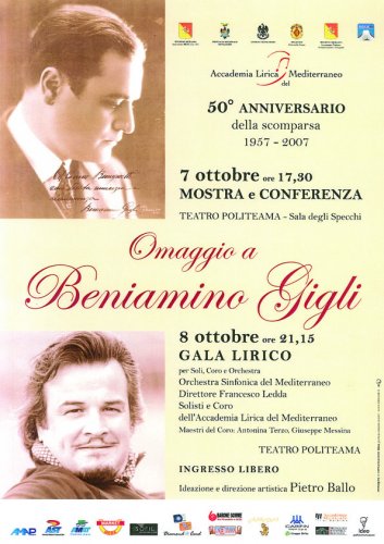 OMAGGIO A BENIAMINO GIGLI - 50° ANNIVERSARIO DELLA SCOMPARSA 1957 - 2007 / GALA LIRICO